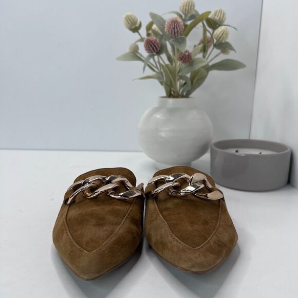 Steve Madden Finn Suede Chain Embellished Pointed Toe Mule Cognac Women's 6.5M - Picture 2 of 9